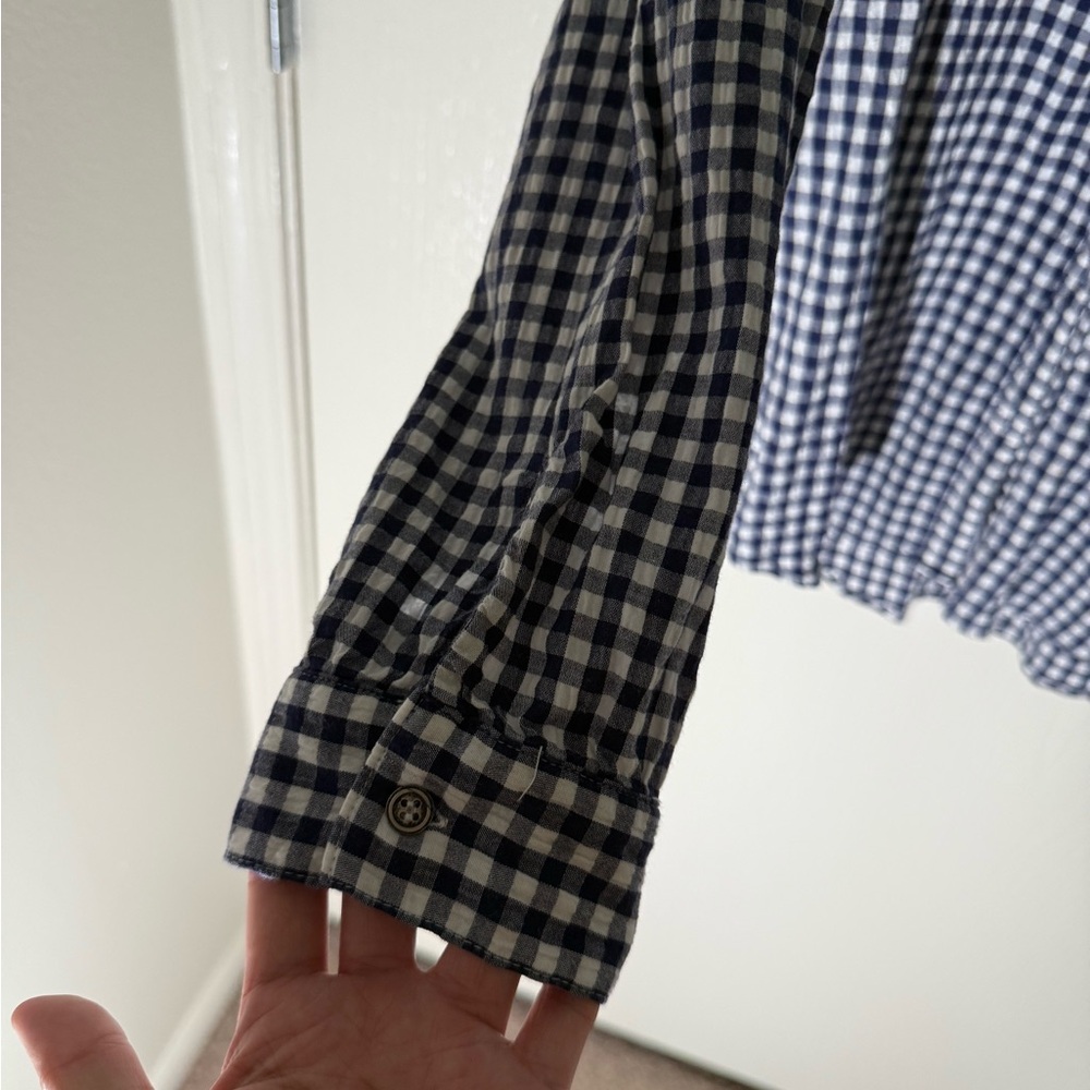 Kut from the Kloth Women’s Button Up Shirt Plaid Gingham Cotton Navy White Sz XL - Picture 4 of 8
